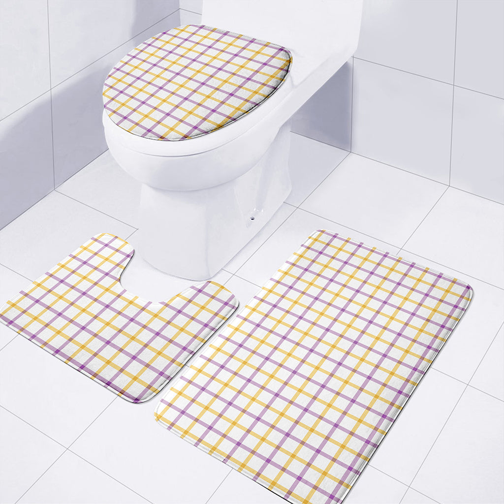 Yellow And Purple Tattersall Print 3 Piece Bath Mat Set