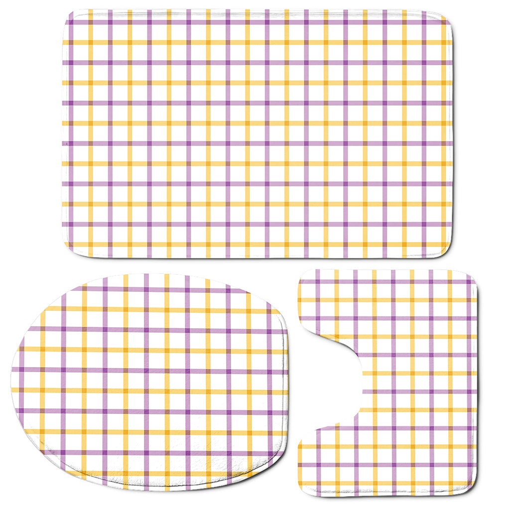 Yellow And Purple Tattersall Print 3 Piece Bath Mat Set