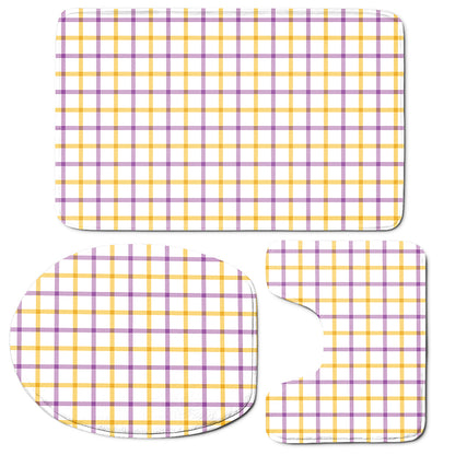 Yellow And Purple Tattersall Print 3 Piece Bath Mat Set