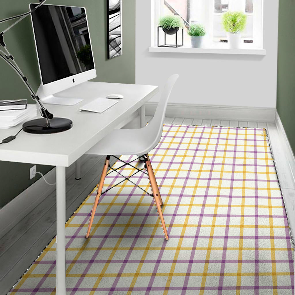 Yellow And Purple Tattersall Print Area Rug