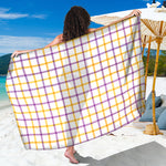 Yellow And Purple Tattersall Print Beach Sarong Wrap