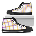 Yellow And Purple Tattersall Print Black High Top Shoes