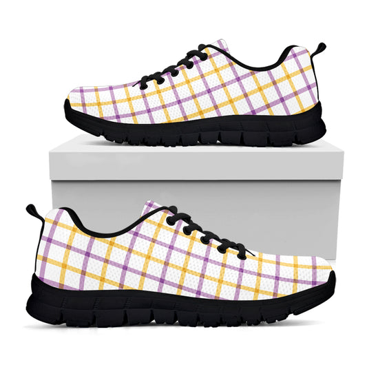 Yellow And Purple Tattersall Print Black Sneakers