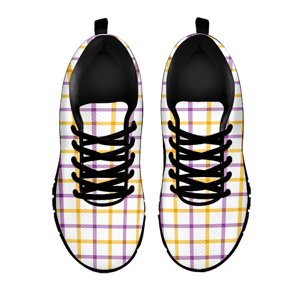 Yellow And Purple Tattersall Print Black Sneakers