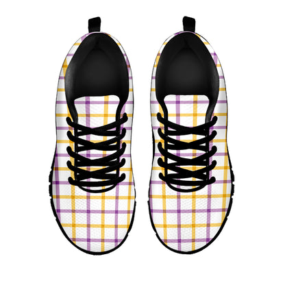 Yellow And Purple Tattersall Print Black Sneakers