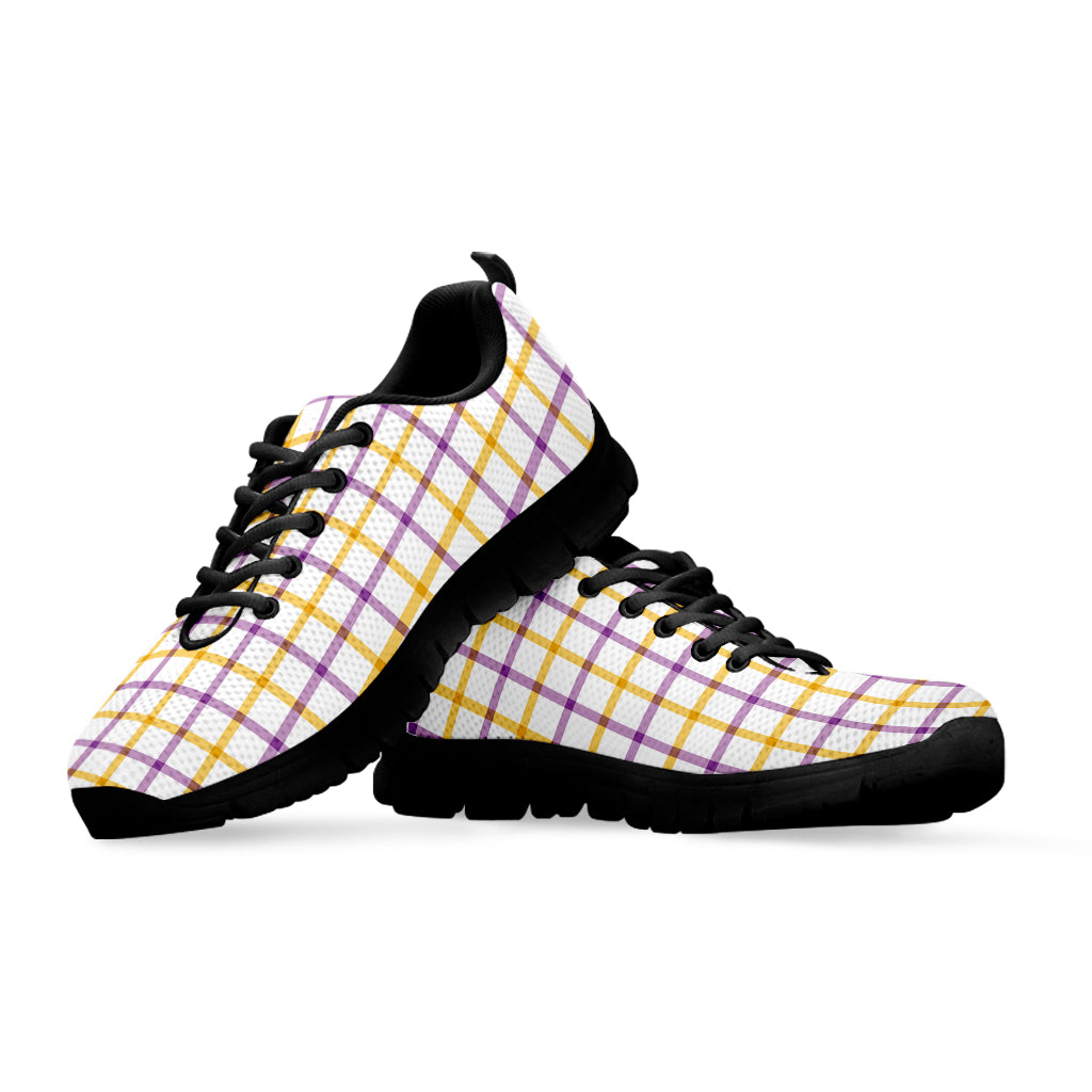 Yellow And Purple Tattersall Print Black Sneakers