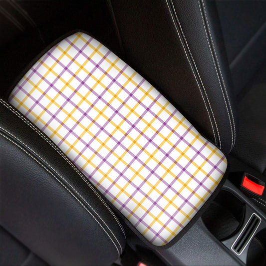Yellow And Purple Tattersall Print Car Center Console Cover
