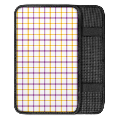 Yellow And Purple Tattersall Print Car Center Console Cover