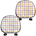 Yellow And Purple Tattersall Print Car Headrest Covers