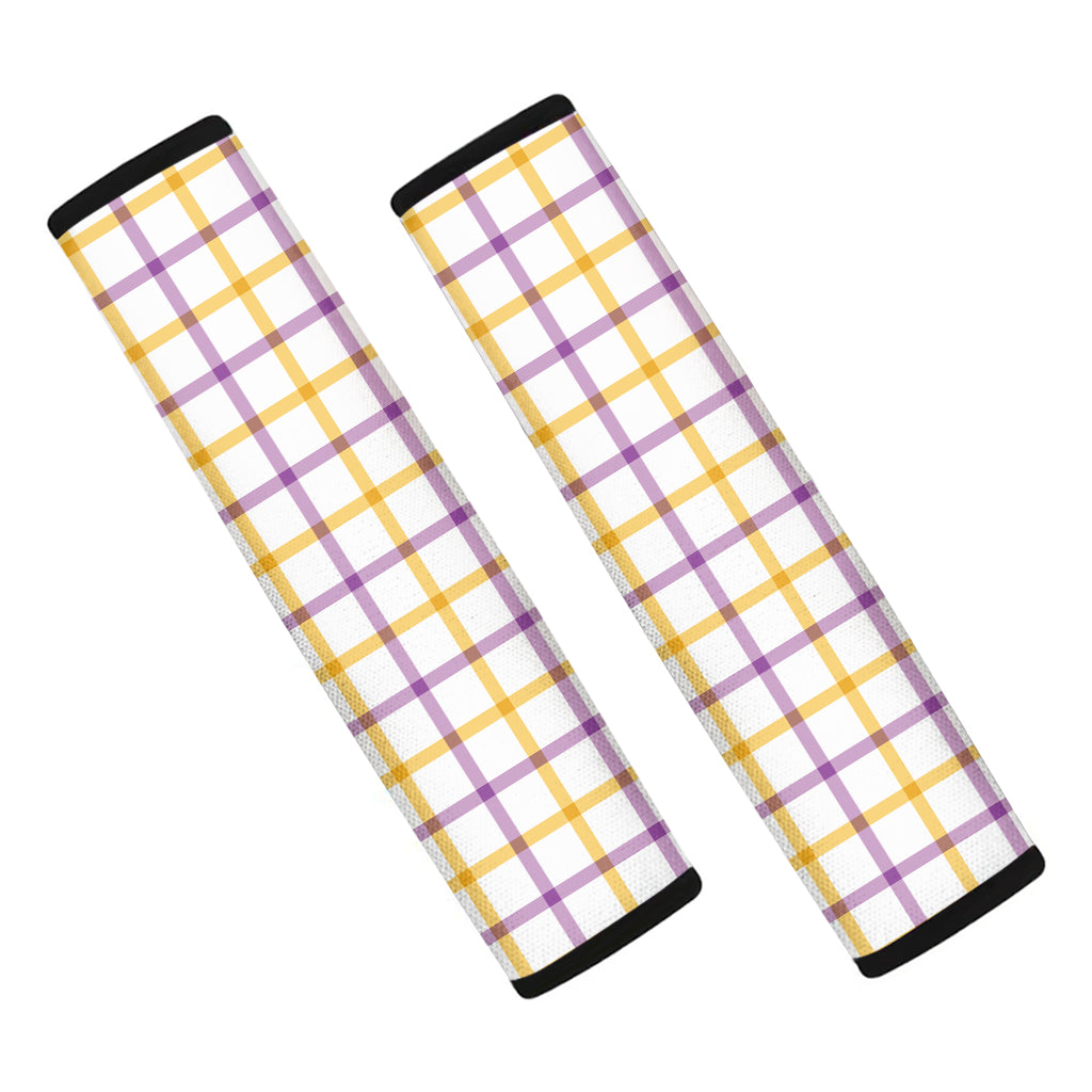 Yellow And Purple Tattersall Print Car Seat Belt Covers