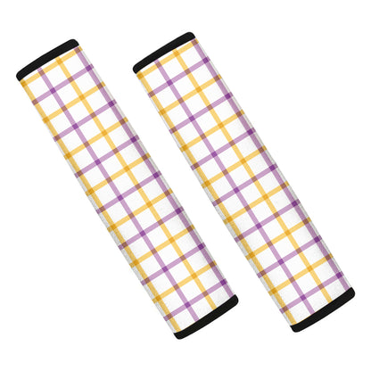 Yellow And Purple Tattersall Print Car Seat Belt Covers
