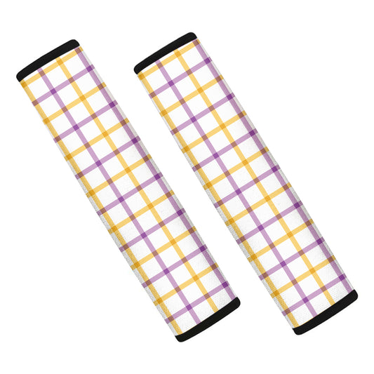 Yellow And Purple Tattersall Print Car Seat Belt Covers