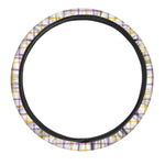 Yellow And Purple Tattersall Print Car Steering Wheel Cover