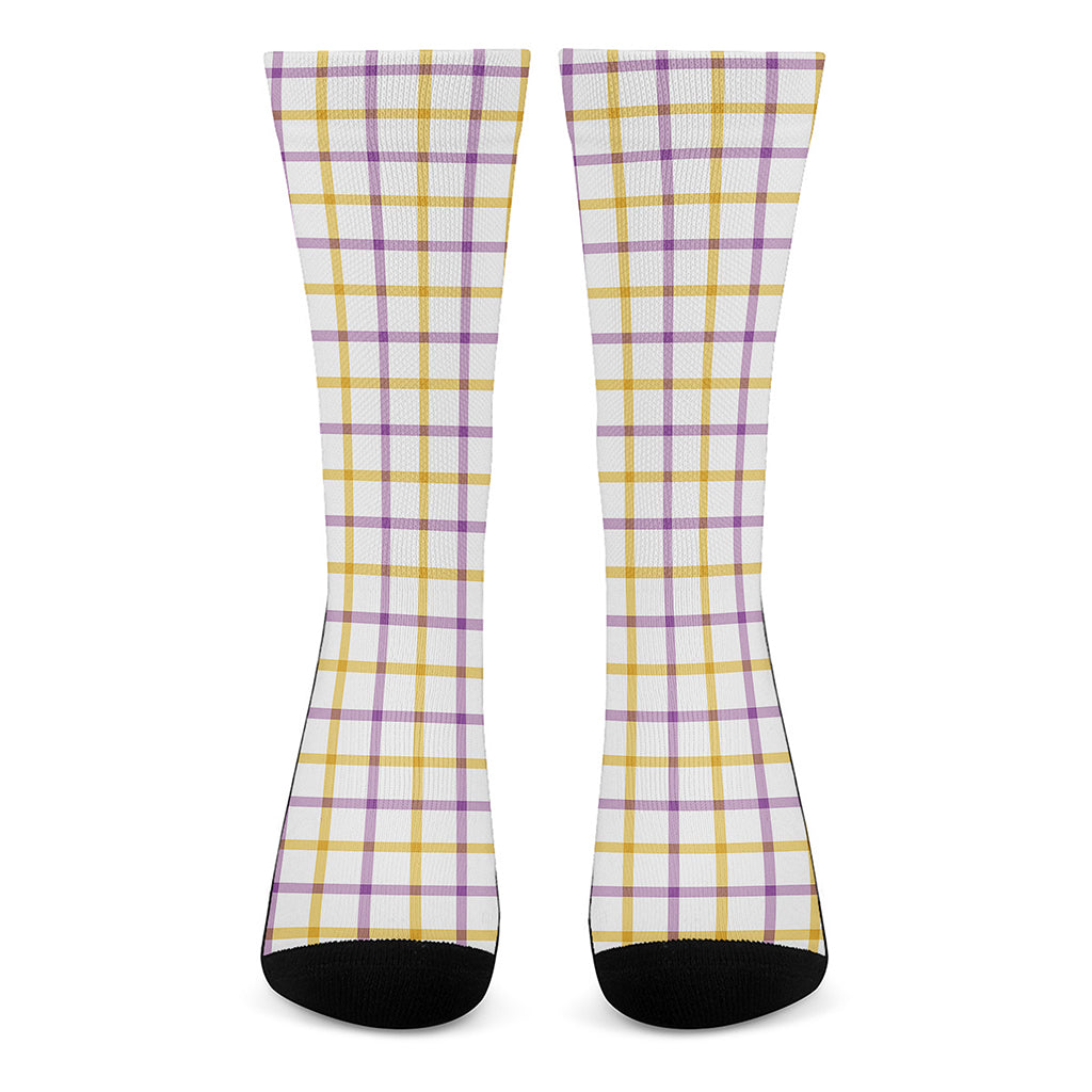 Yellow And Purple Tattersall Print Crew Socks