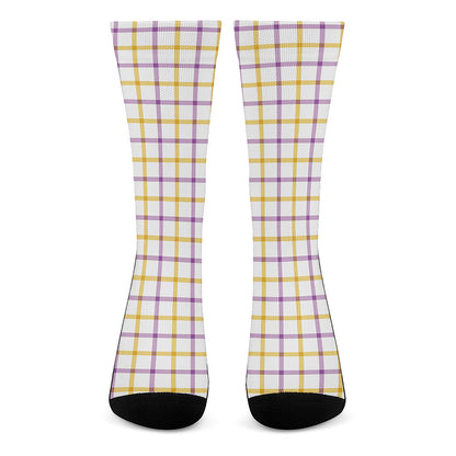 Yellow And Purple Tattersall Print Crew Socks