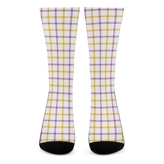 Yellow And Purple Tattersall Print Crew Socks