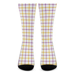 Yellow And Purple Tattersall Print Crew Socks