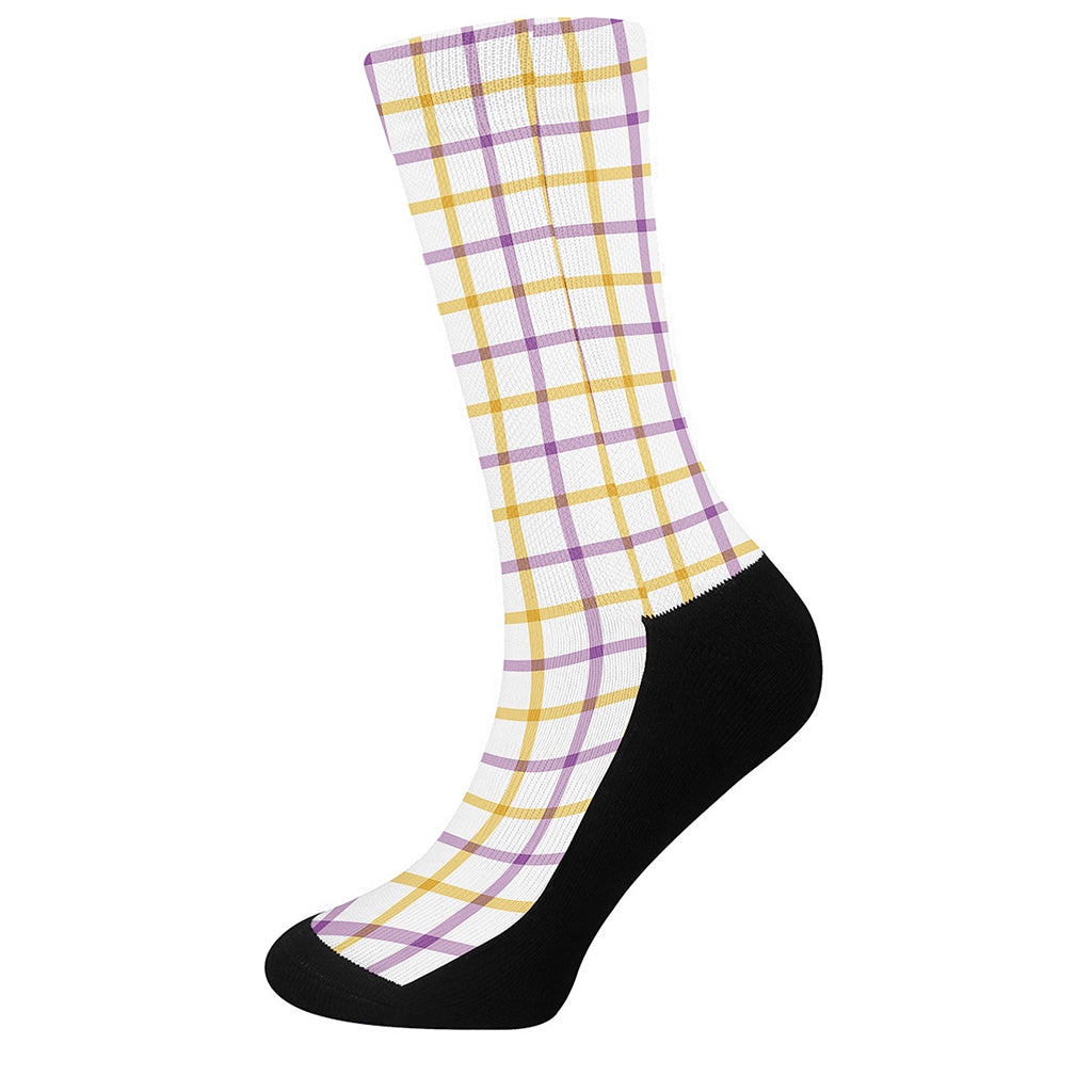 Yellow And Purple Tattersall Print Crew Socks