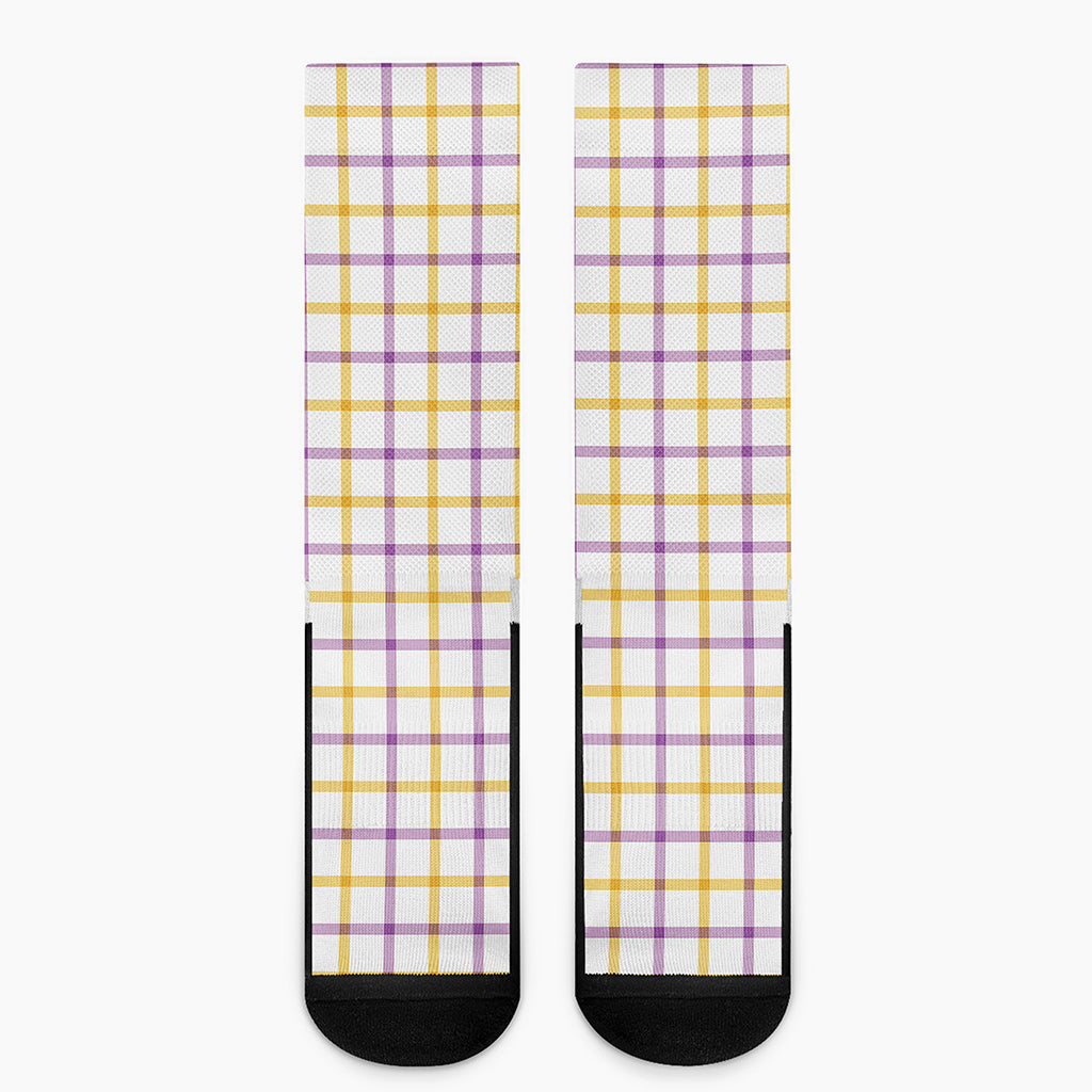 Yellow And Purple Tattersall Print Crew Socks