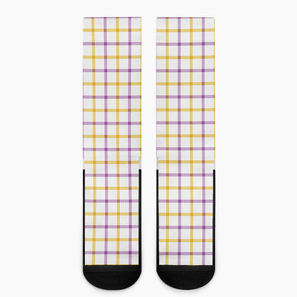 Yellow And Purple Tattersall Print Crew Socks