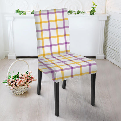 Yellow And Purple Tattersall Print Dining Chair Slipcover