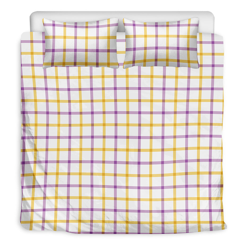 Yellow And Purple Tattersall Print Duvet Cover Bedding Set