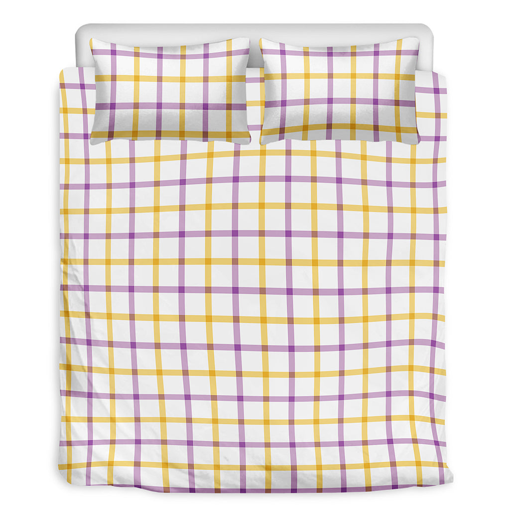 Yellow And Purple Tattersall Print Duvet Cover Bedding Set