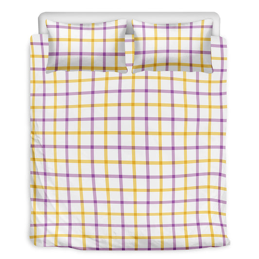 Yellow And Purple Tattersall Print Duvet Cover Bedding Set
