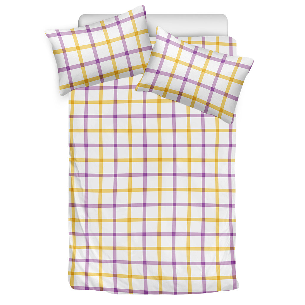 Yellow And Purple Tattersall Print Duvet Cover Bedding Set