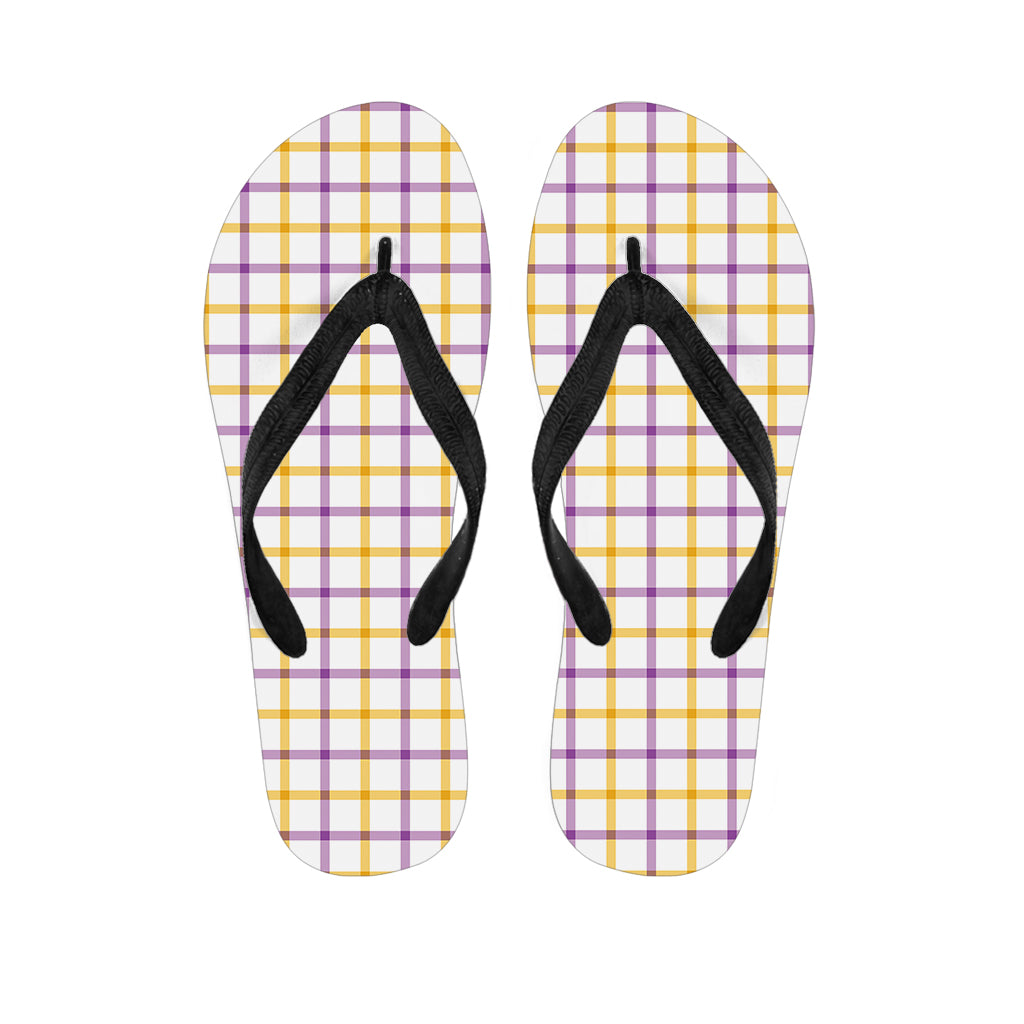 Yellow And Purple Tattersall Print Flip Flops