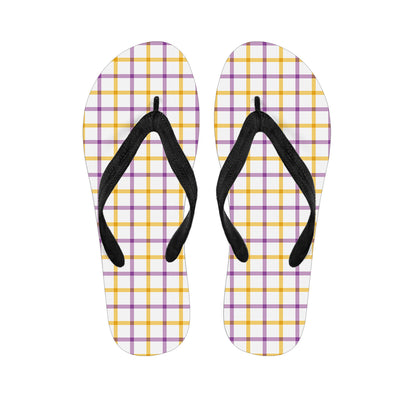Yellow And Purple Tattersall Print Flip Flops