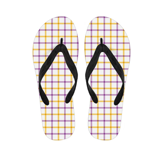 Yellow And Purple Tattersall Print Flip Flops