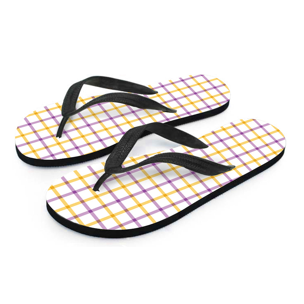 Yellow And Purple Tattersall Print Flip Flops