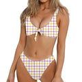 Yellow And Purple Tattersall Print Front Bow Tie Bikini