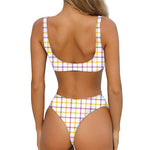 Yellow And Purple Tattersall Print Front Bow Tie Bikini