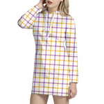 Yellow And Purple Tattersall Print Hoodie Dress