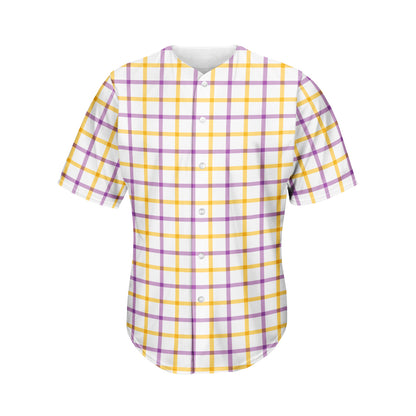 Yellow And Purple Tattersall Print Men's Baseball Jersey