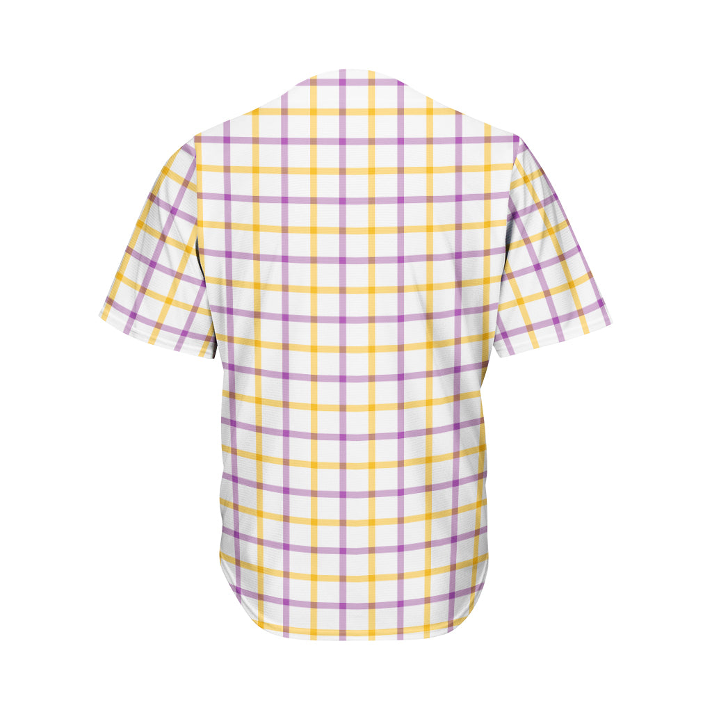 Yellow And Purple Tattersall Print Men's Baseball Jersey