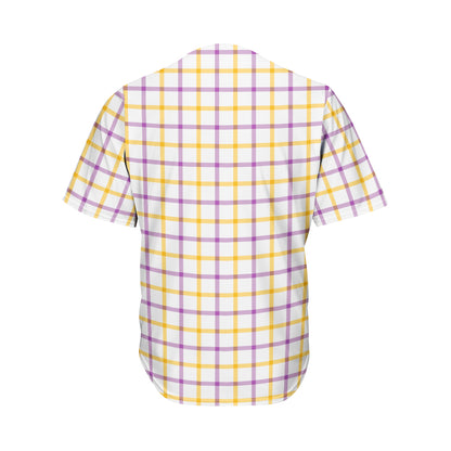 Yellow And Purple Tattersall Print Men's Baseball Jersey