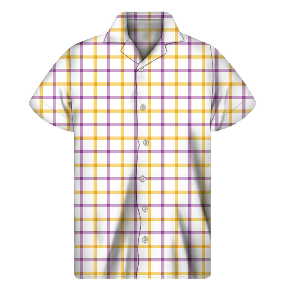 Yellow And Purple Tattersall Print Men's Short Sleeve Shirt