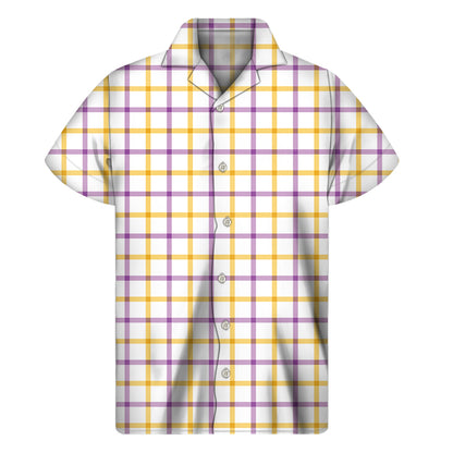 Yellow And Purple Tattersall Print Men's Short Sleeve Shirt