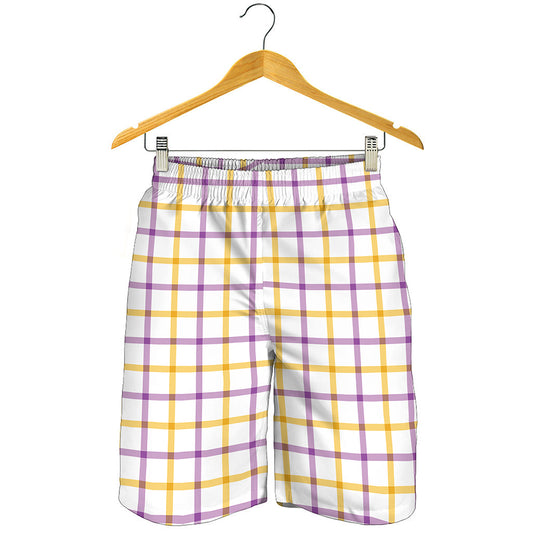 Yellow And Purple Tattersall Print Men's Shorts