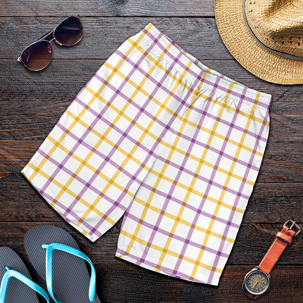Yellow And Purple Tattersall Print Men's Shorts