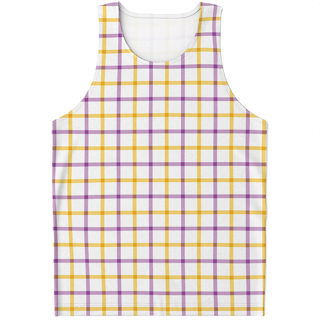 Yellow And Purple Tattersall Print Men's Tank Top