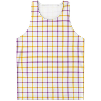 Yellow And Purple Tattersall Print Men's Tank Top