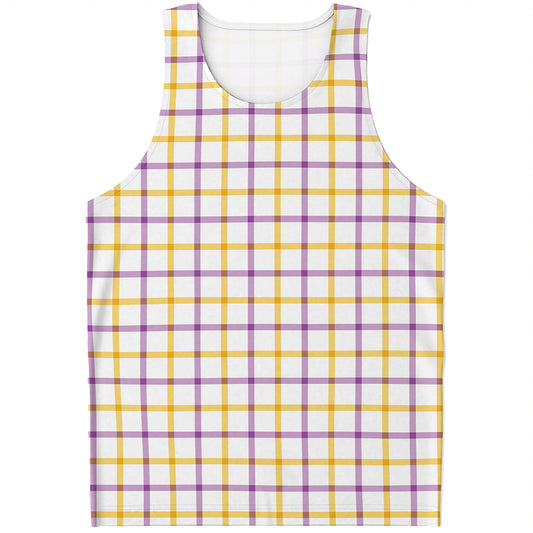 Yellow And Purple Tattersall Print Men's Tank Top