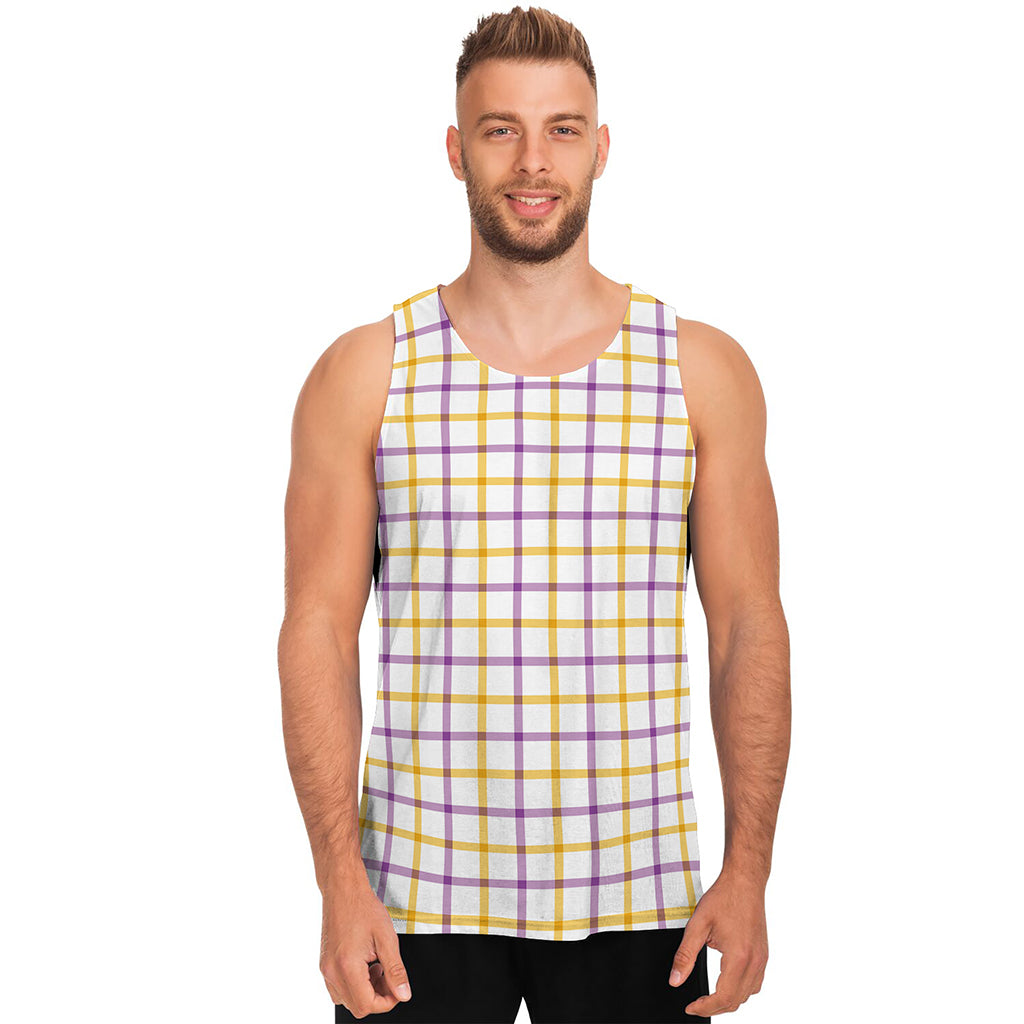 Yellow And Purple Tattersall Print Men's Tank Top