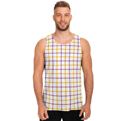 Yellow And Purple Tattersall Print Men's Tank Top