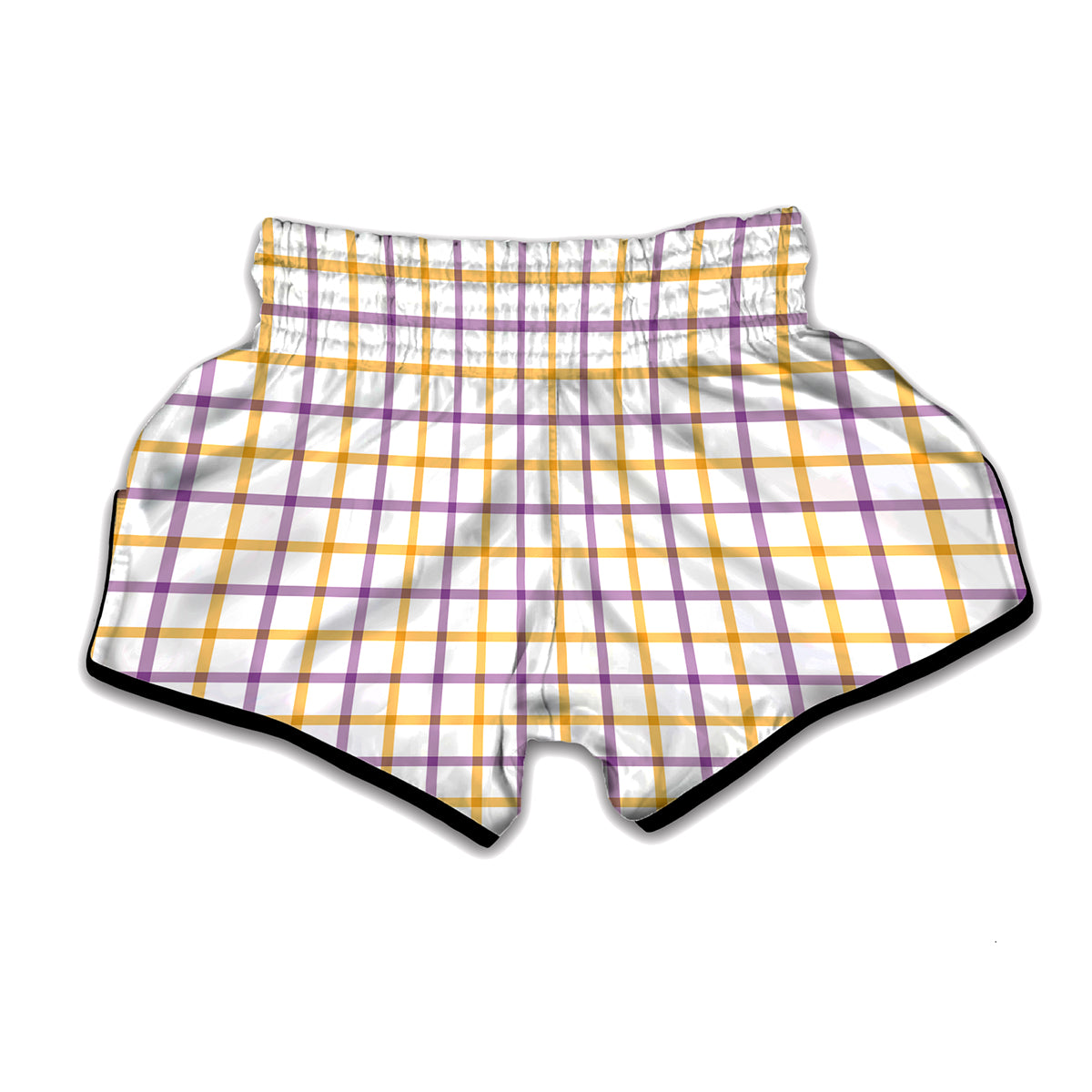 Yellow And Purple Tattersall Print Muay Thai Boxing Shorts