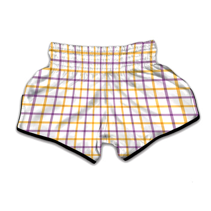 Yellow And Purple Tattersall Print Muay Thai Boxing Shorts